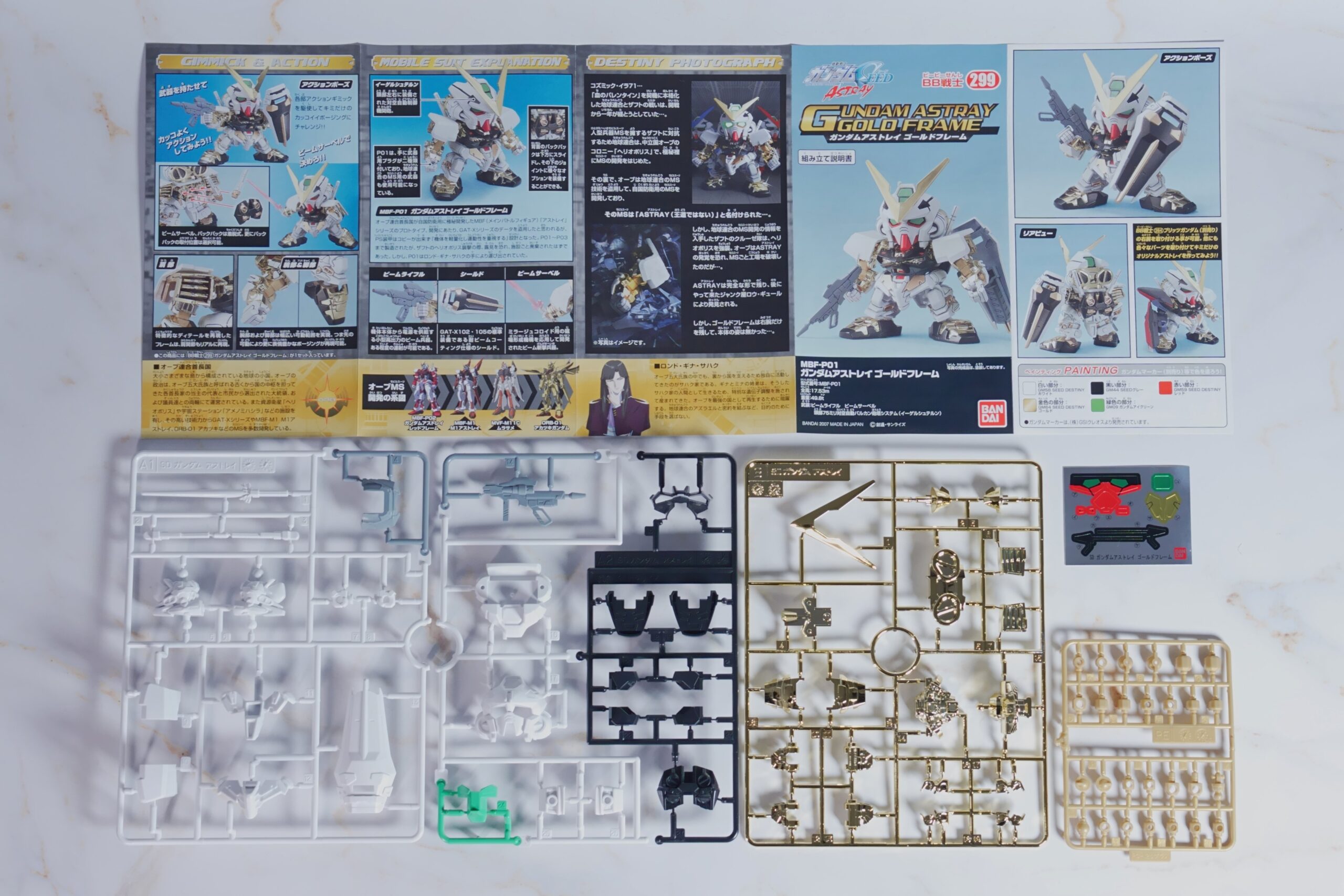 BB戦士299 ガンダムアストレイゴールドフレーム ランナーと金メッキパーツ、シール